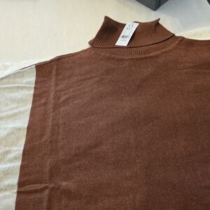 New NYC Women's Color BlockTurtleneck Sweater in Rich Brown XL